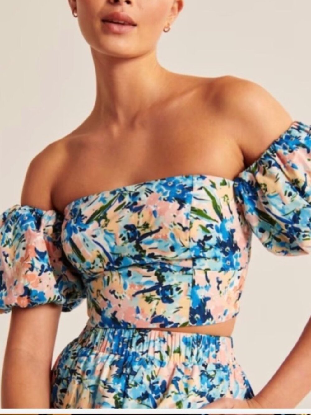 NWOT: Abercrombie & Fitch Floral Poplin Puff Sleeve Off Shoulder